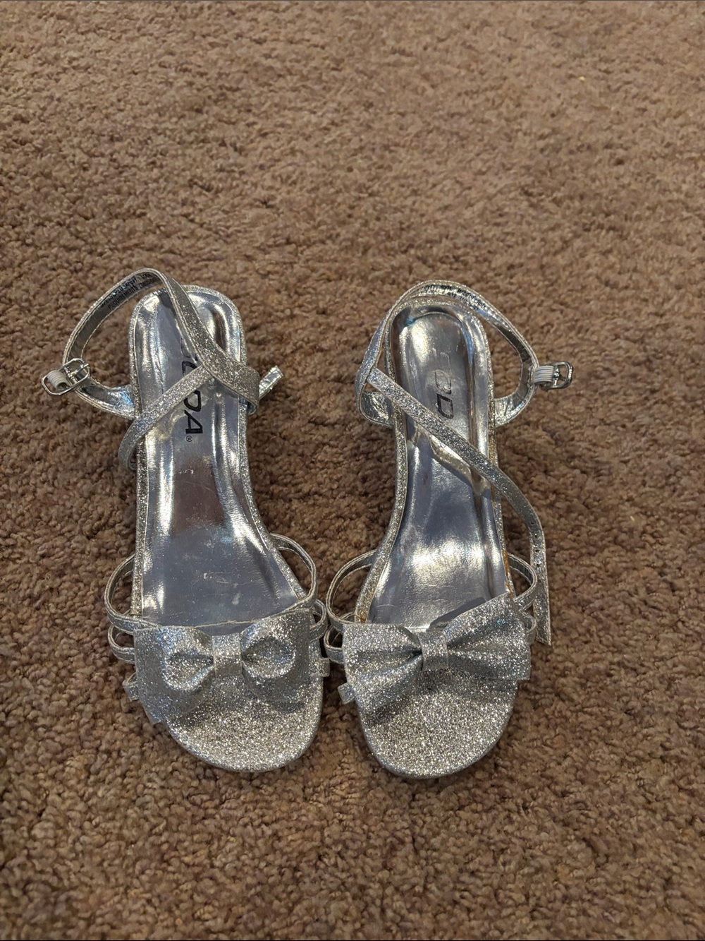 Soda Silver Glitter Bow Strappy Kids Sandals